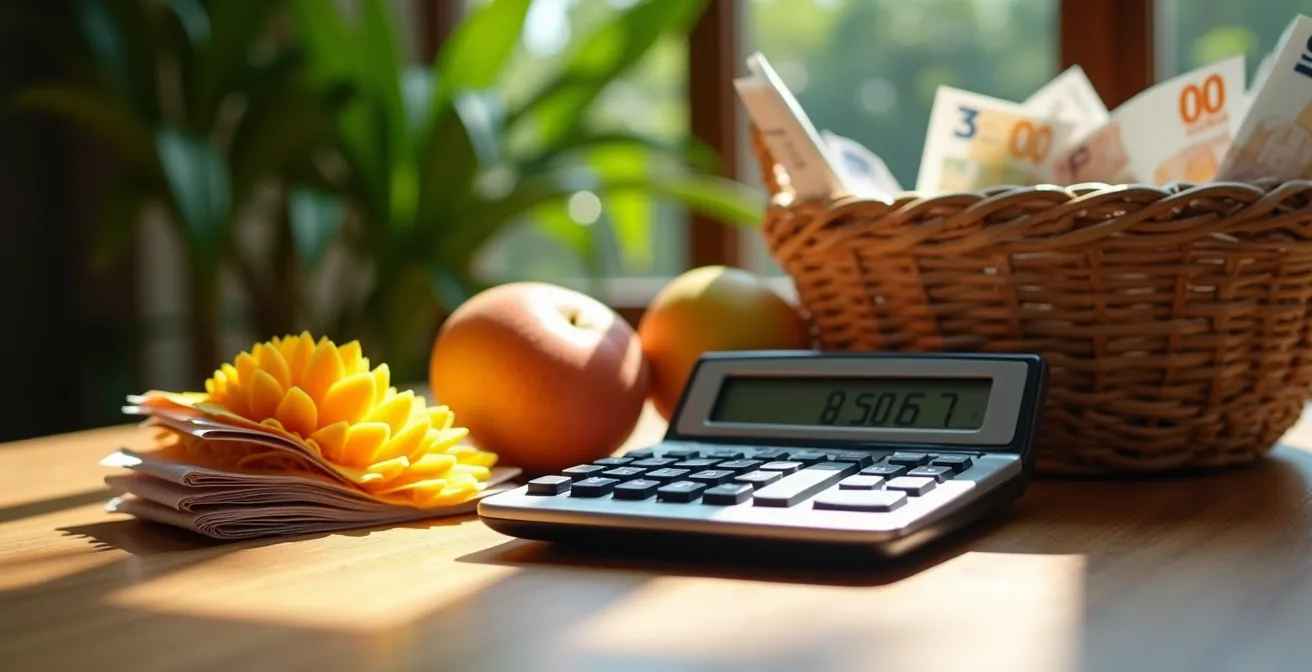 Calculatrice et documents de réservation montrant les frais supplémentaires d'une location à La Réunion