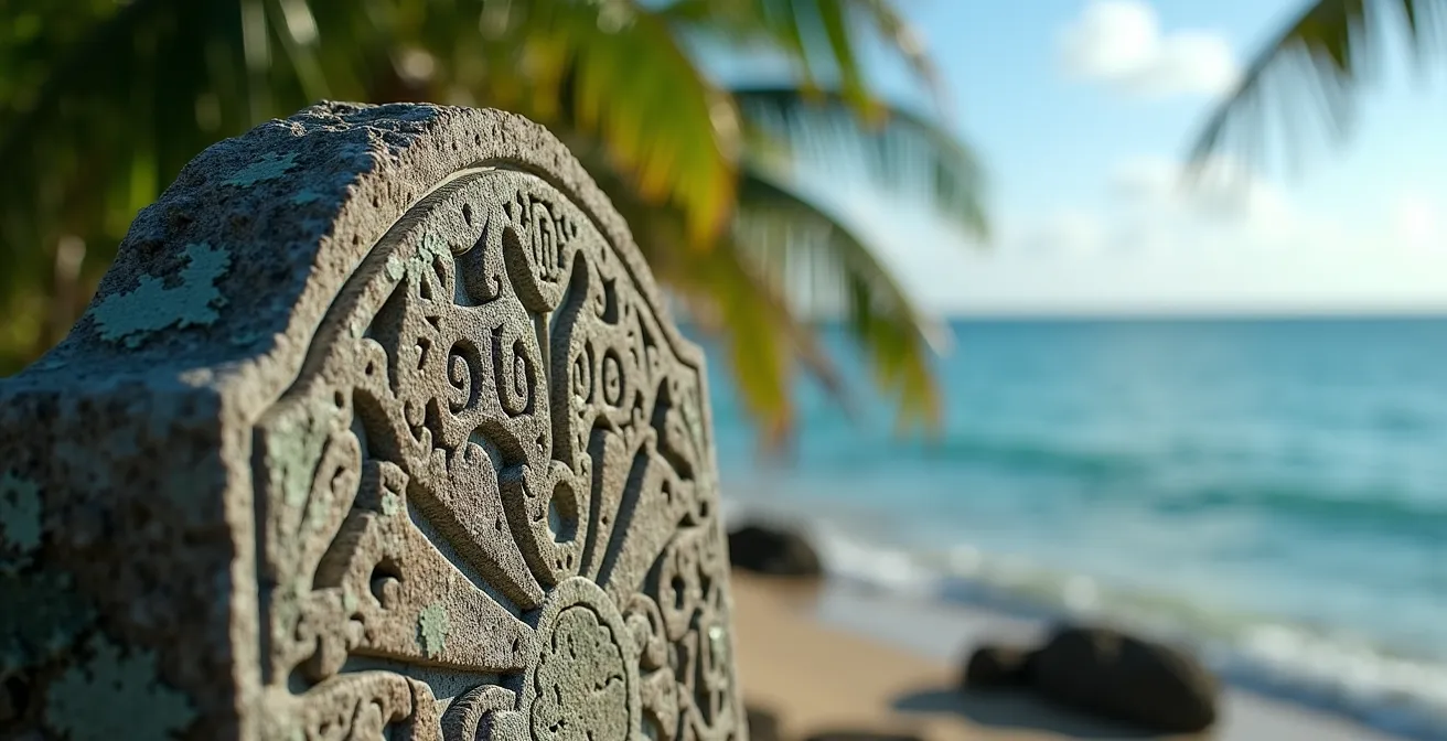 Vue contemplative du cimetière marin de Saint-Paul face à l'océan Indien