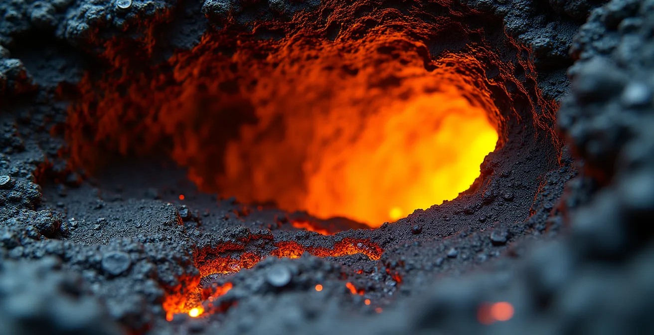 Coulée de lave active avec vapeurs toxiques et terrain instable au Piton de la Fournaise