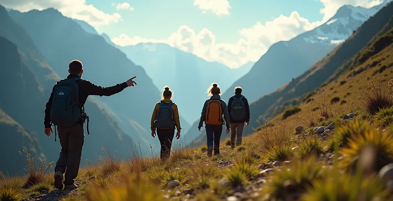 Groupe de randonneurs avec guide dans le cirque de Mafate
