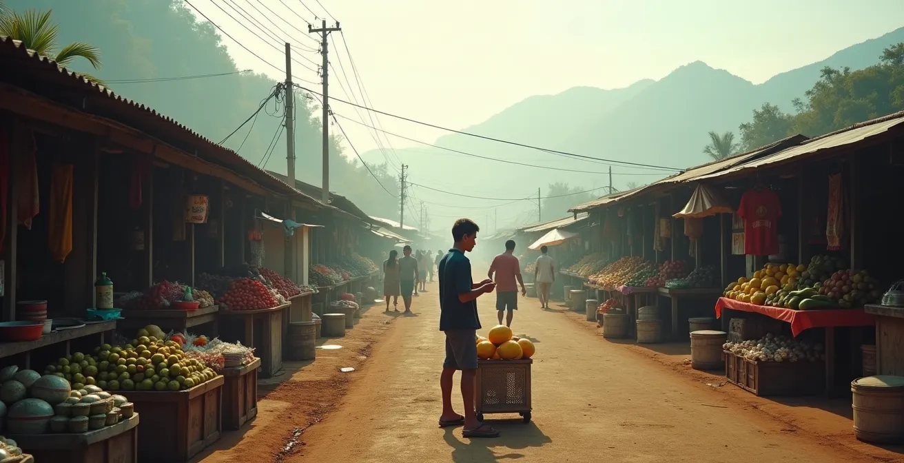 Scène de marché local illustrant l'économie informelle réunionnaise